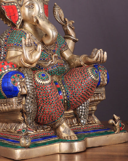 Ganesha Pure Brass Superfine statue meenakari  - 18"