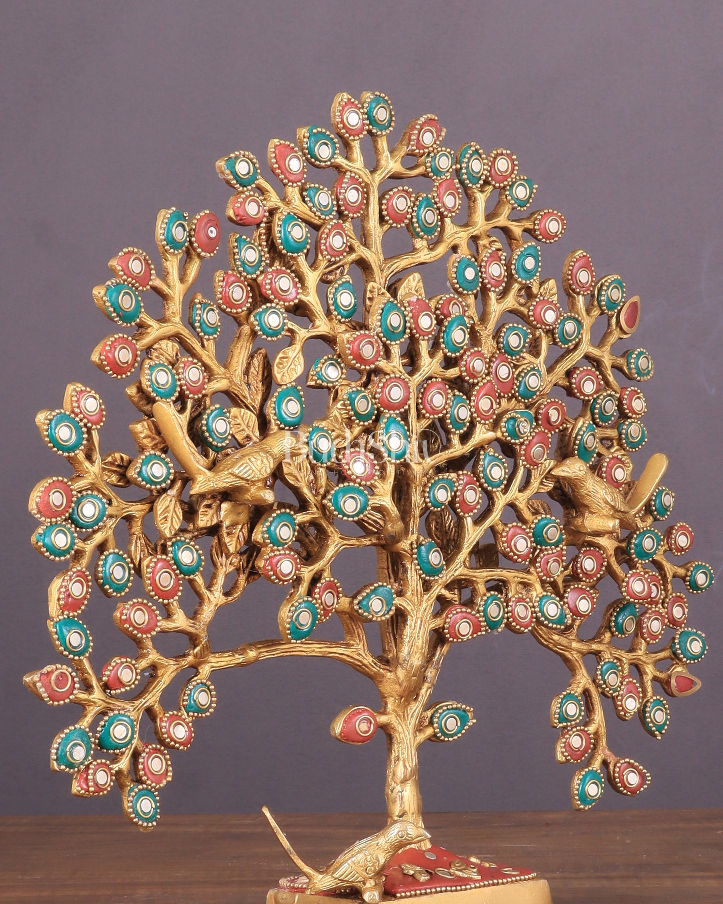 Brass Kalpavriksha tree for tables 11" stonework