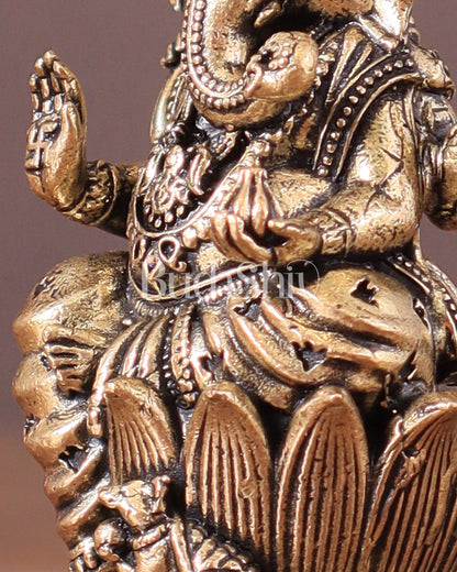 Pure Brass Superfine Small Ganesha Idol - 2.5" Tall