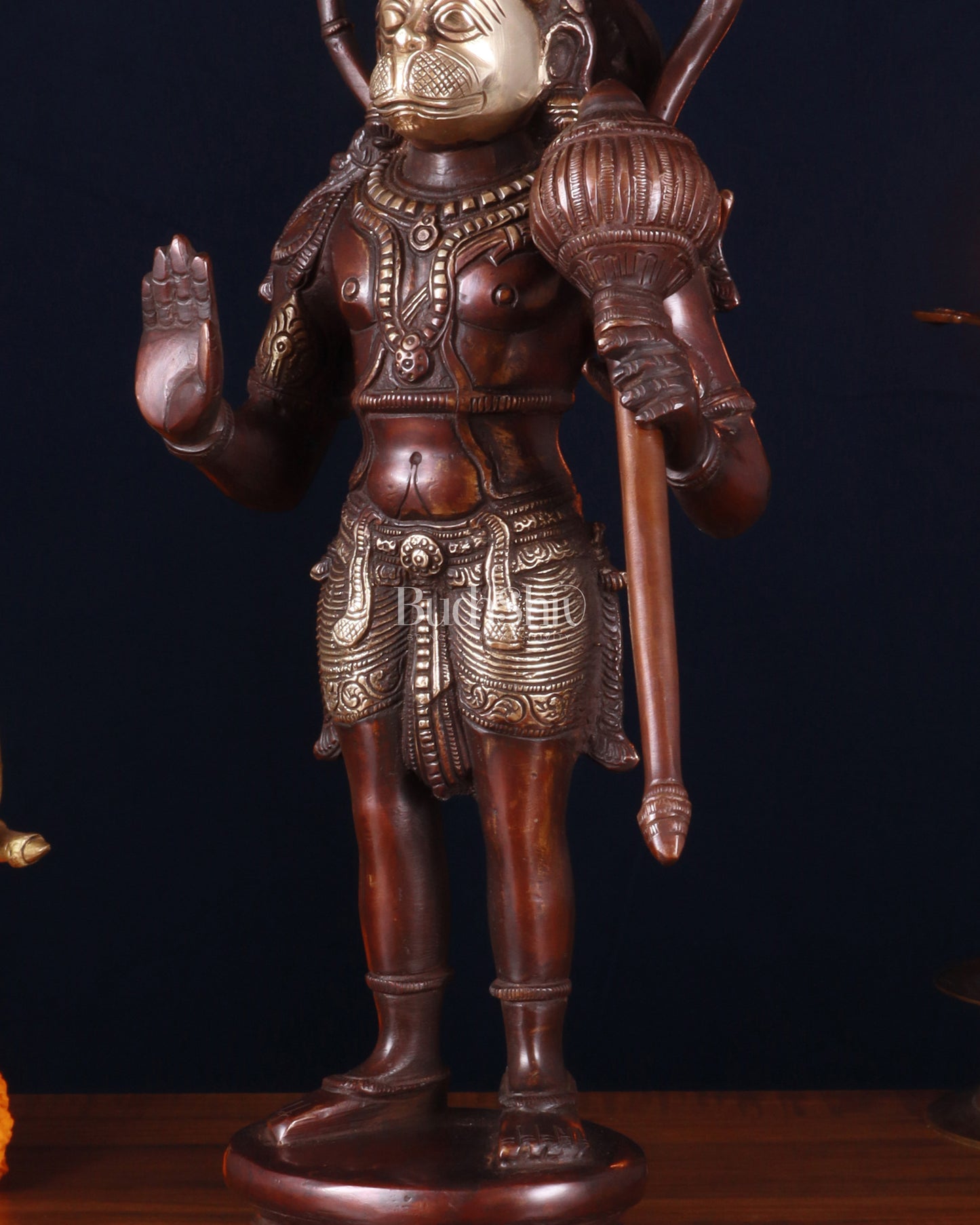 Pure Brass Standing Lord Hanuman Statue – brown Gold Finish, 14.5 Inch