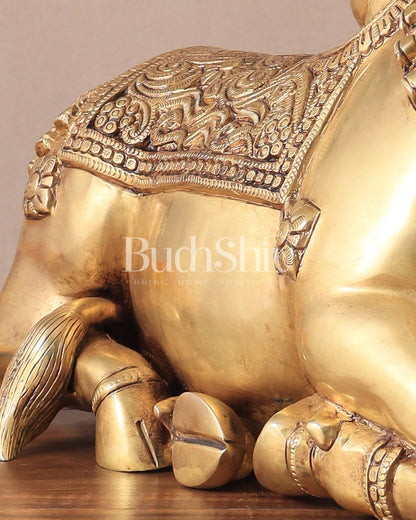 Brass Superfine Nandi Sculpture with Enhanced Carvings 18"