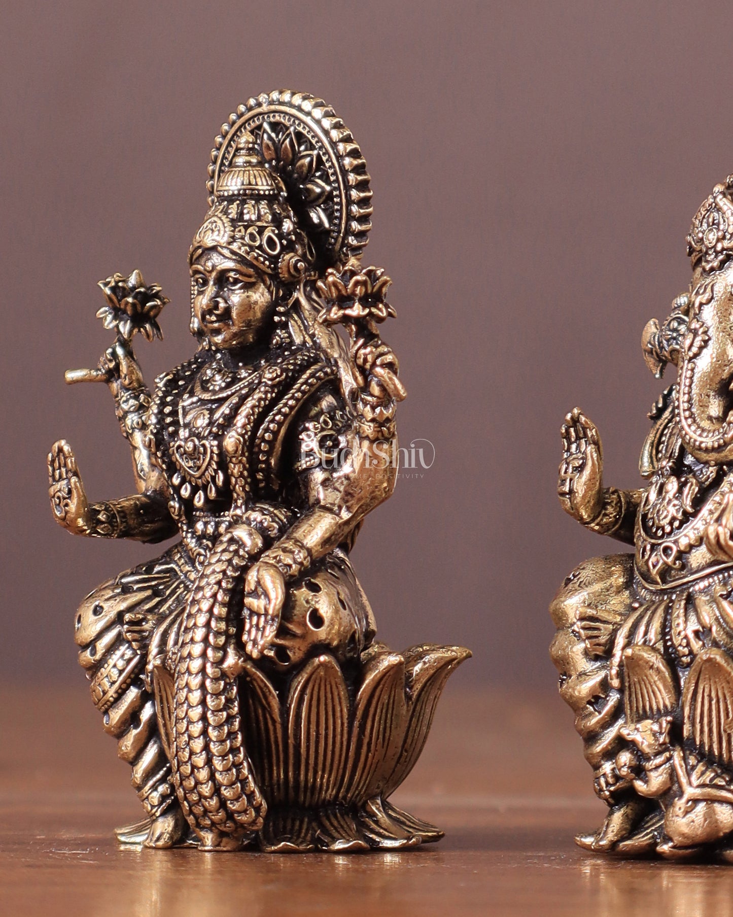 Pure Brass Superfine Small ganesh Lakshmi Idol - 2.5" Tall