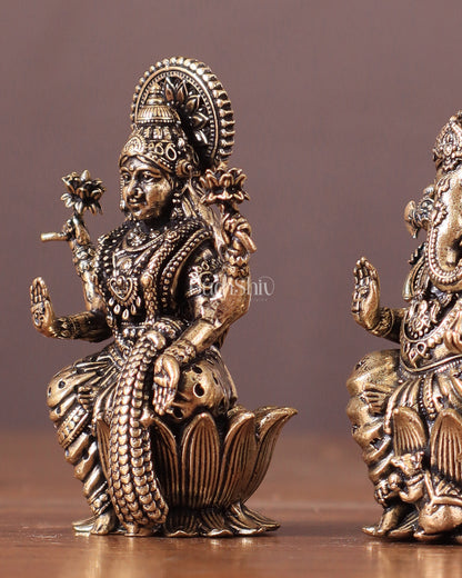 Pure Brass Superfine Small ganesh Lakshmi Idol - 2.5" Tall