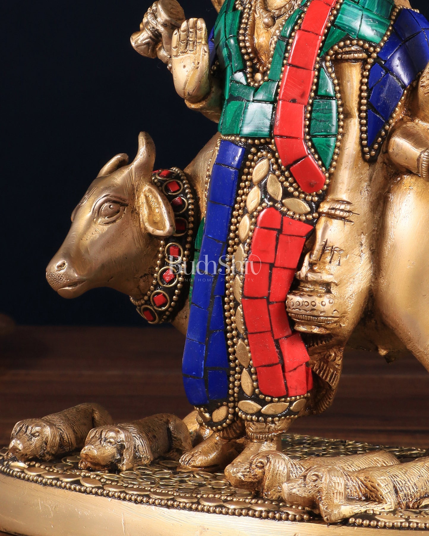 Pure Brass Dattatreya guru with a cow and four dogs idol