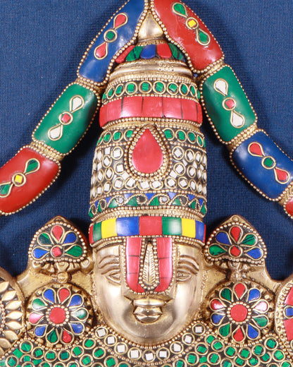 Pure Brass Lord Venkateshwara Tirupati Balaji face Wall Hanging stonework 10 inch