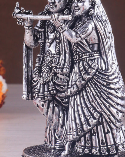 Intricate Lightweight Brass Radha Krishna Idol - 6" silver plated