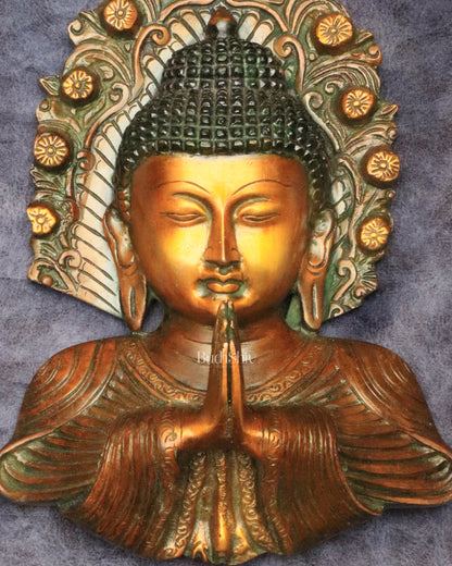 Pure Brass Big Buddha Face Namaste Wall Hanging – Vintage Dual-Tone Finish