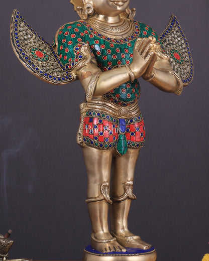 Brass standing Garuda Statue with Meenakari , 22" Tall,