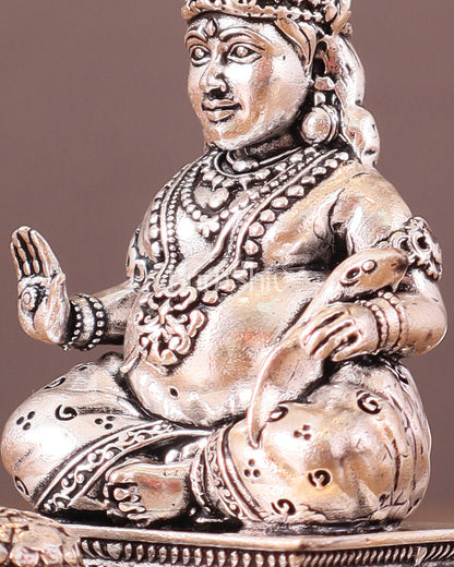 Small Lightweight Brass Lord Kubera Idol silver plated - 3-inch