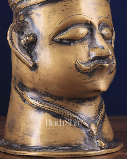 Brass Vintage Shiva Face Mukhalingam Sculpture 13.5"