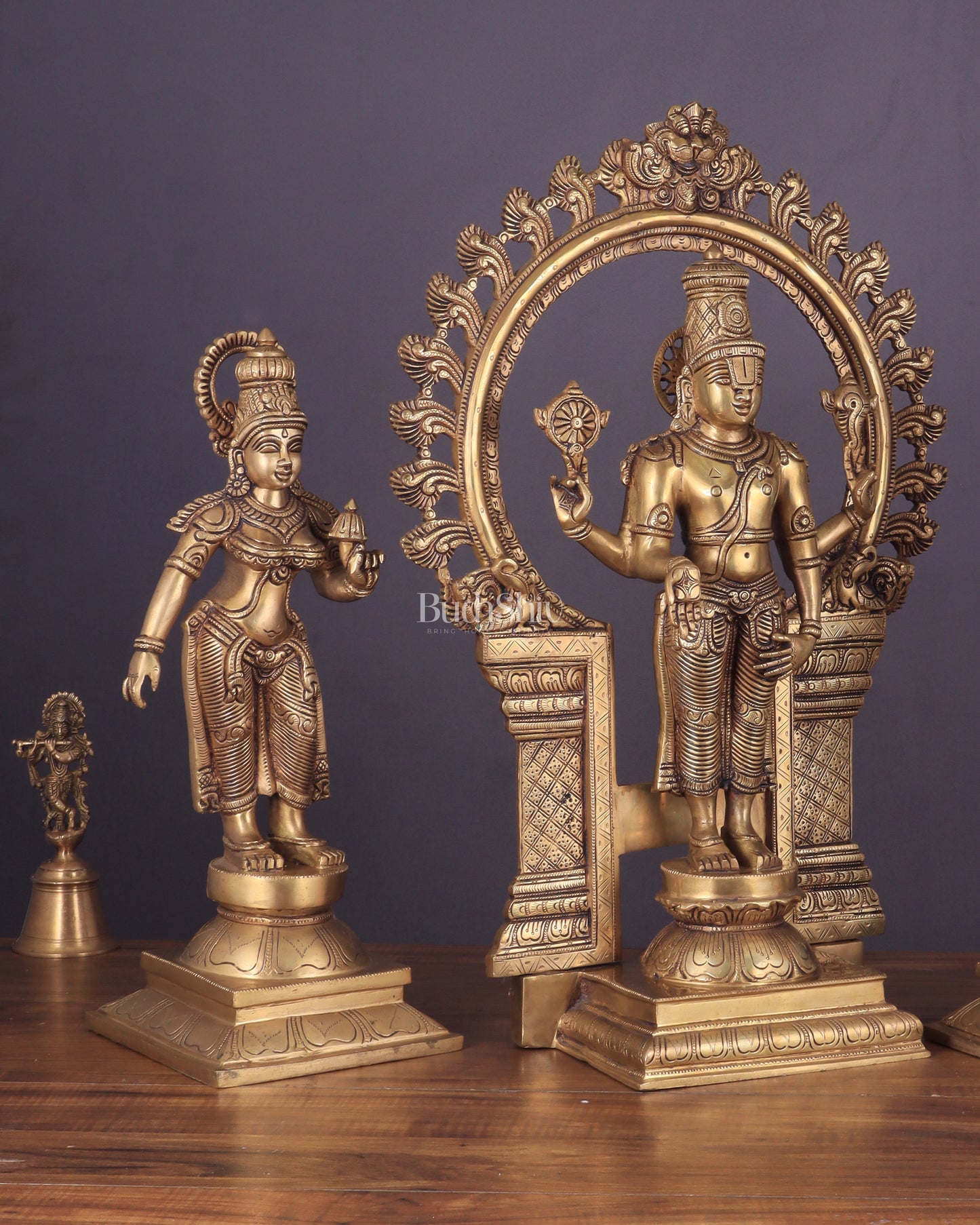 Superfine Brass Lord Tirupati Balaji with Bhudevi and Shridevi Idol Set - 23"