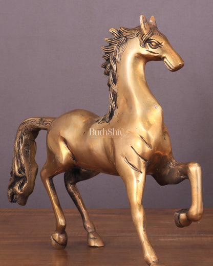 Brass Running Horse with One Leg Raised Vastu Statue 8"