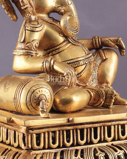 Pure Brass Resting Ganesha Statue 12"