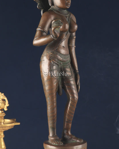 Rare Brass Standing Parvati Statue – Antique Bronze Tone with Sharp Features (20 Inches)