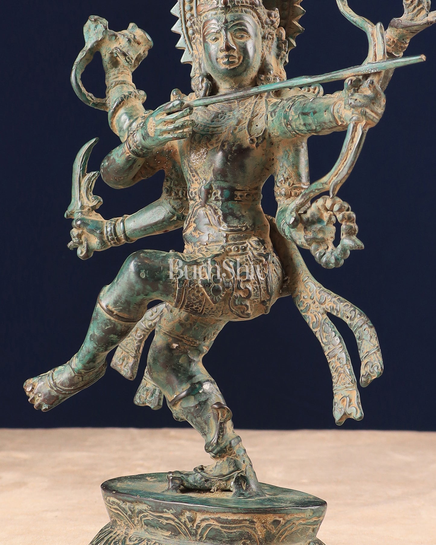 Indonesian Bronze Dancing Lord Rama with Bow and Arrow Vintage Sculpture 10"