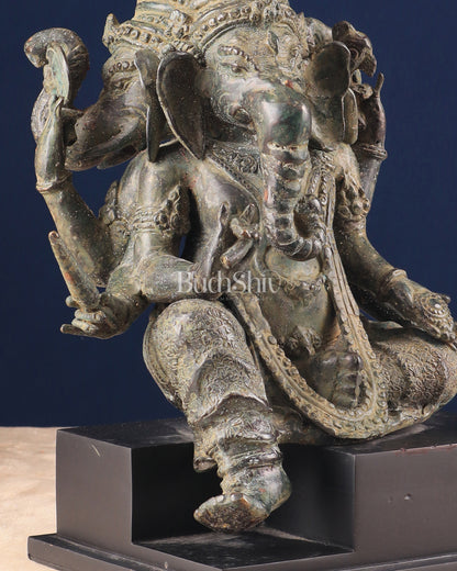 Vintage Indonesian Bronze Three-Faced Lord Ganesha Statue 12"