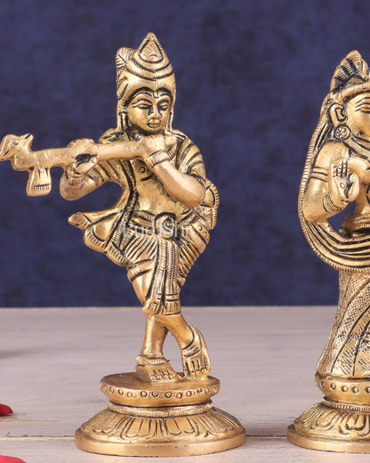 Pure Brass Radha Krishna Idols - Superfine Pair 4.5"