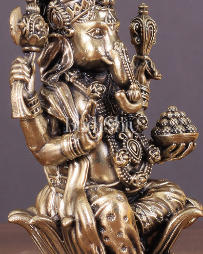 Brass Ganesha Idol Seated on Lotus 4 inch right side trunk