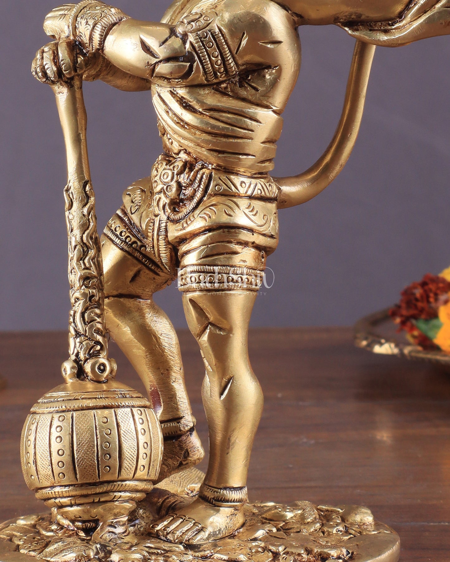 Powerful Standing Hanuman Brass Idol - 7.5" Height, Superfine Craftsmanship