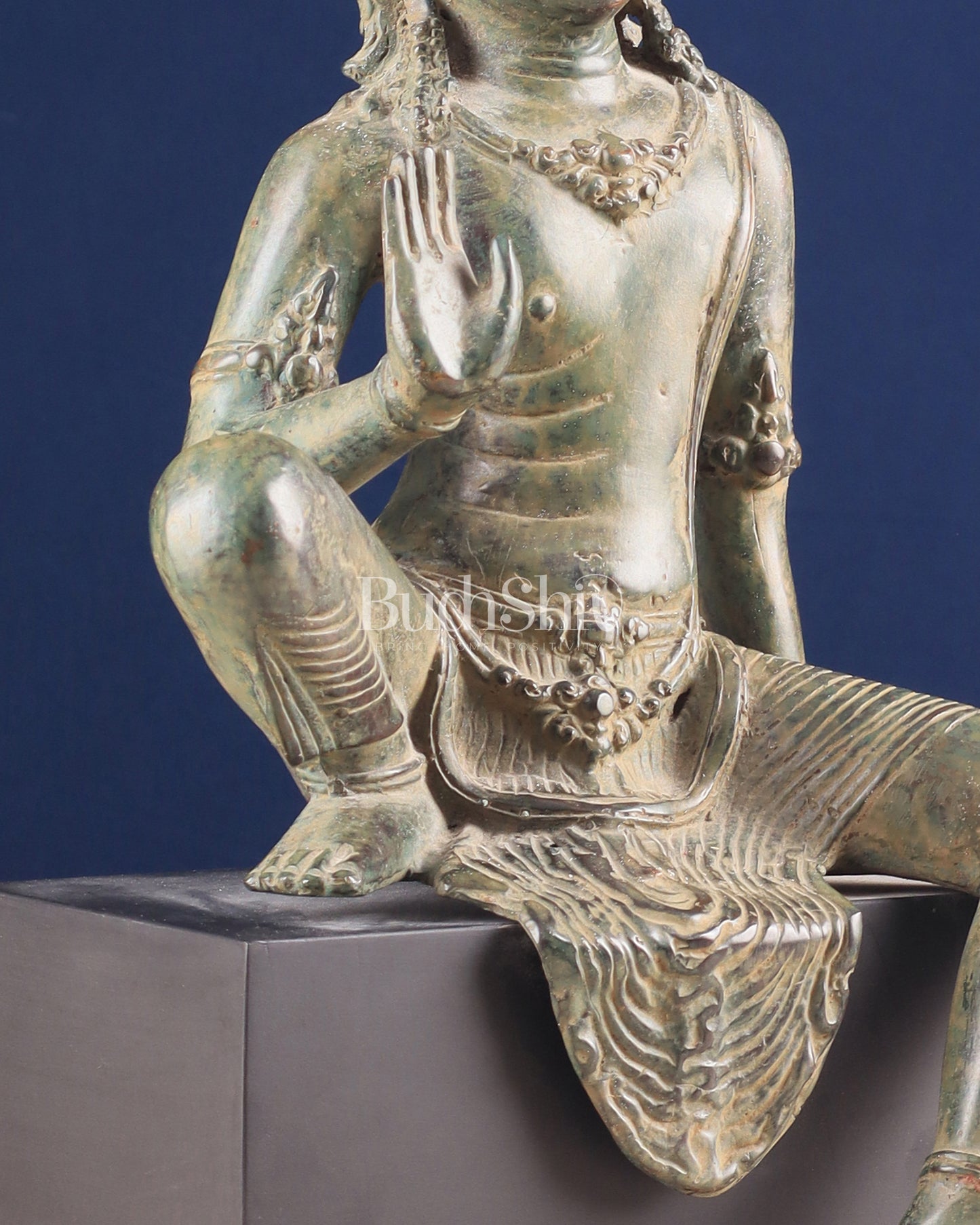 Vintage Balinese Bronze Seated Goddess Parvati Sculpture 14"