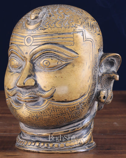 Pure Brass Lord Shiva Mukhalingam Face Statue - Vintage Tone 6"