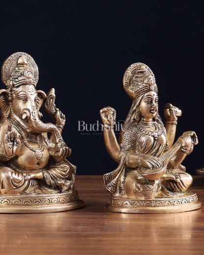 Pure Brass Ganesh, lakshmi and Saraswati idols set 6"