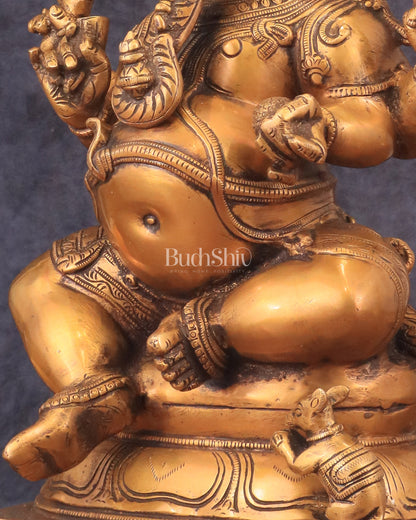 Pure Brass Chola Style Ganesha Statue in Antique Tone - 13"