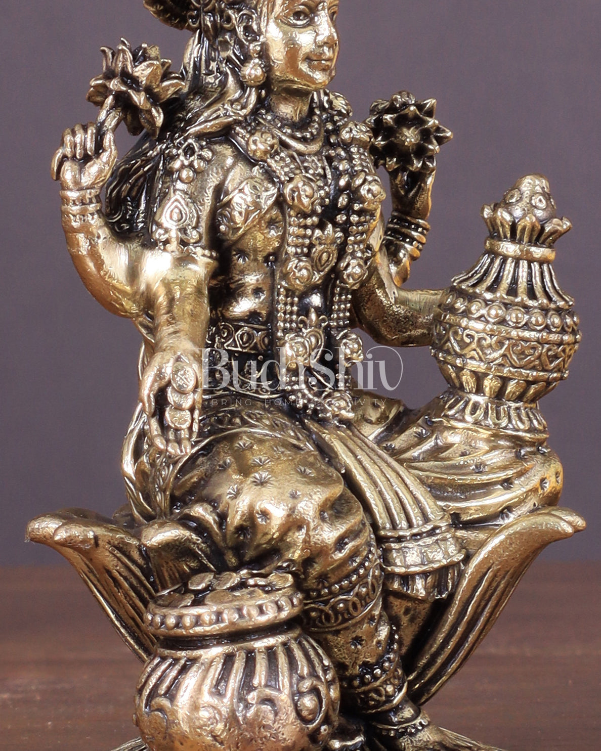 Brass Lakshmi Idol Seated on Lotus 4 inch