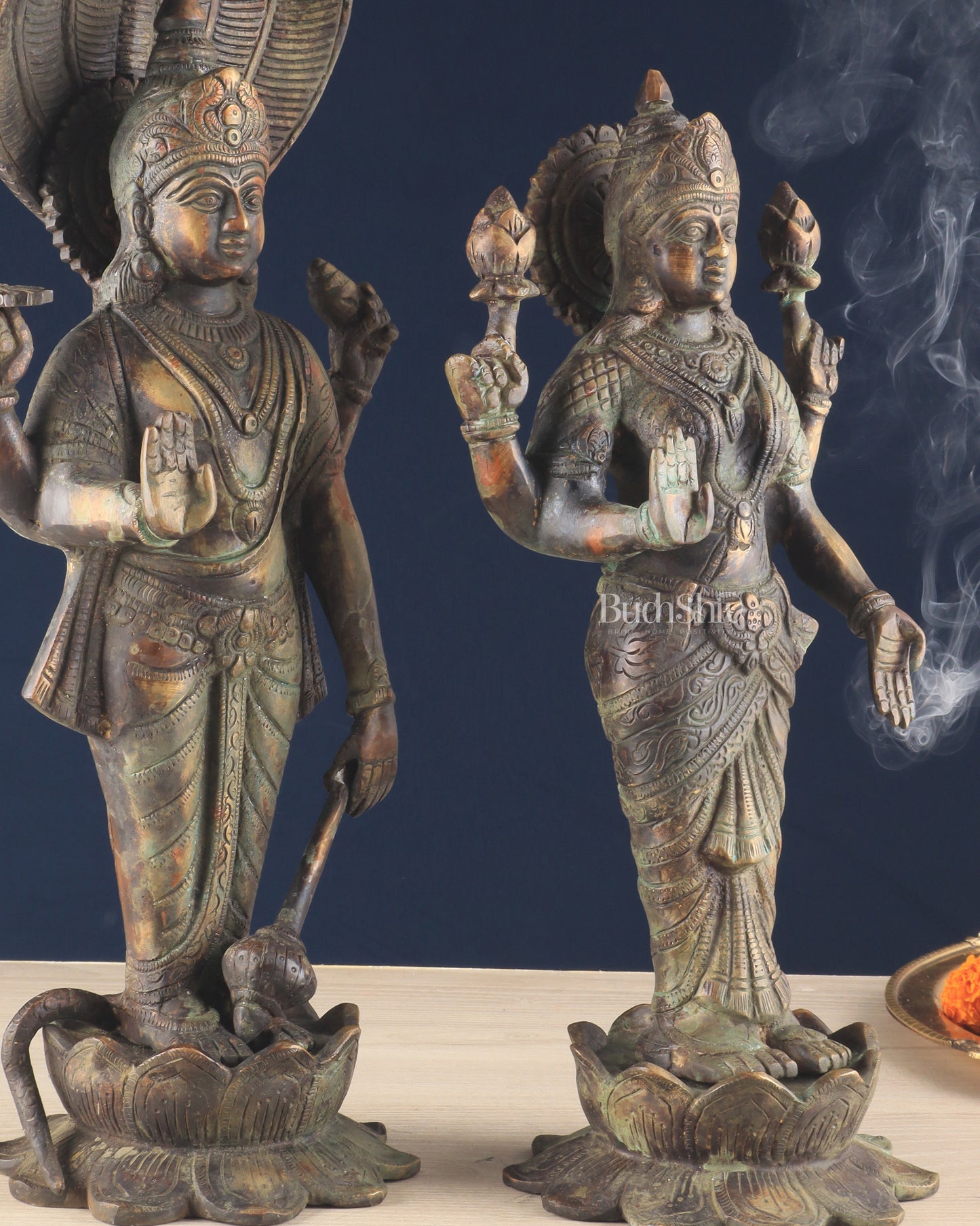 Vintage Brass Vishnu and Lakshmi idol pair 18"