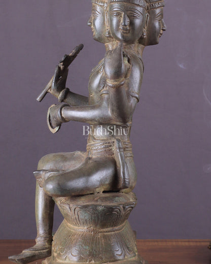 Vintage Brass Seated Lord Brahma Sculpture - 16 inch