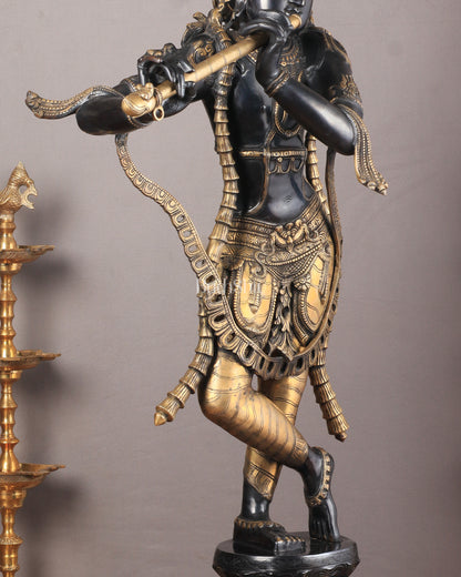 Superfine Brass Krishna Sculpture - 45 Inch Black edition