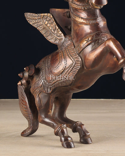 Pure Brass Pegasus Flying Horse Statue with Wings | Elegant Showpiece - 9 Inches copper tone