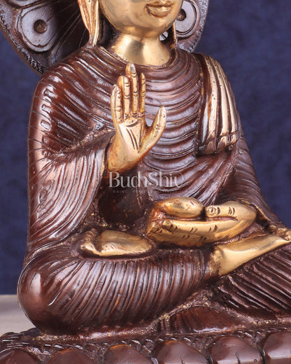 Dual Tone Brass Buddha Idol in blessing Mudra 8.5"