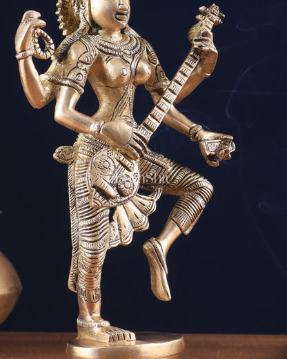 Pure Brass Dancing Saraswati Idol 11"