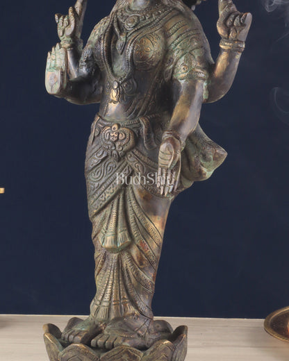 Brass Lakshmi idol standing vintage patine 16.5"