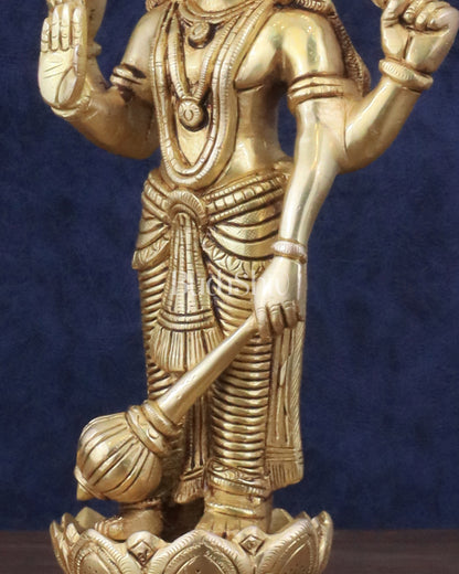 Pure Brass Sathya Narayana Vishnu on Lotus Statue - 9"