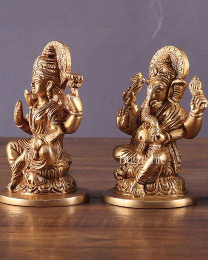 Pure Brass Ganesha, Lakshmi, and Saraswati Idols – 4.5" Handcrafted Set