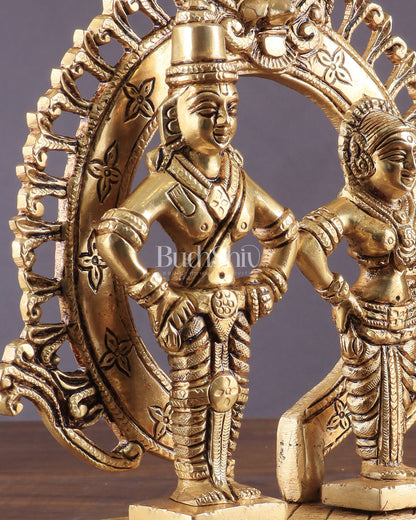 Pure Brass Superfine Vitthal Rukmani Idol with Prabhavali 8.5"