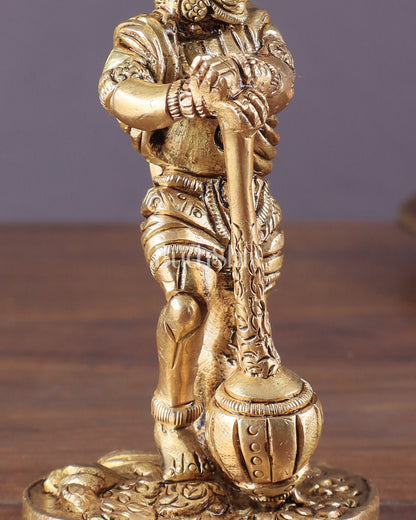 Pure Brass Superfine Standing Powerful Bahubali Hanuman Idol 4"