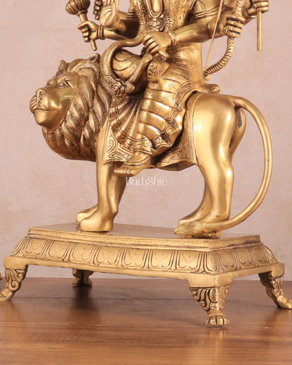 Large Superfine Brass Durga Mata Statue - Antique Golden Tone | Height 21.5 inch