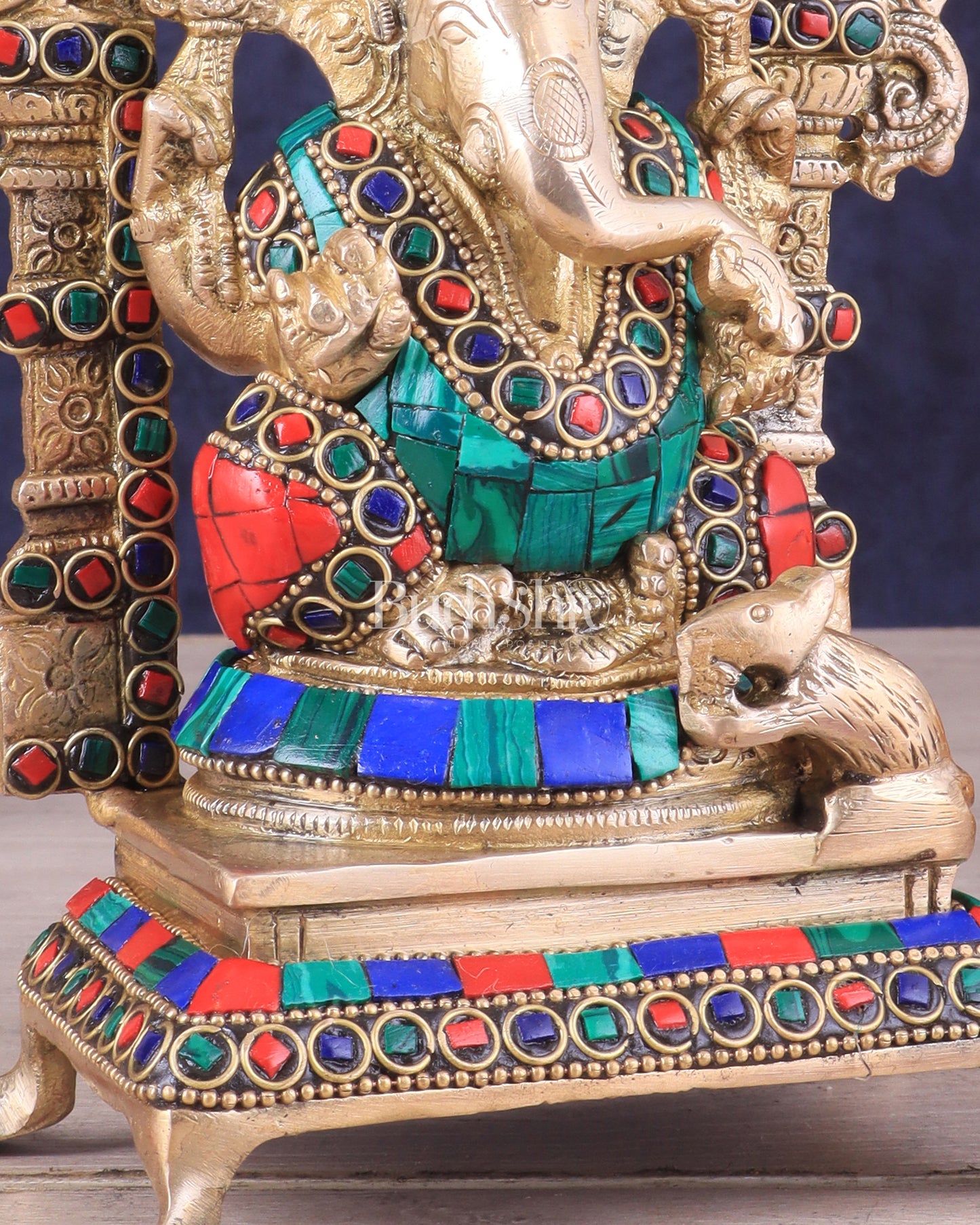 Pure Brass Lord Ganesha Idol | Meenakari Stonework 8"