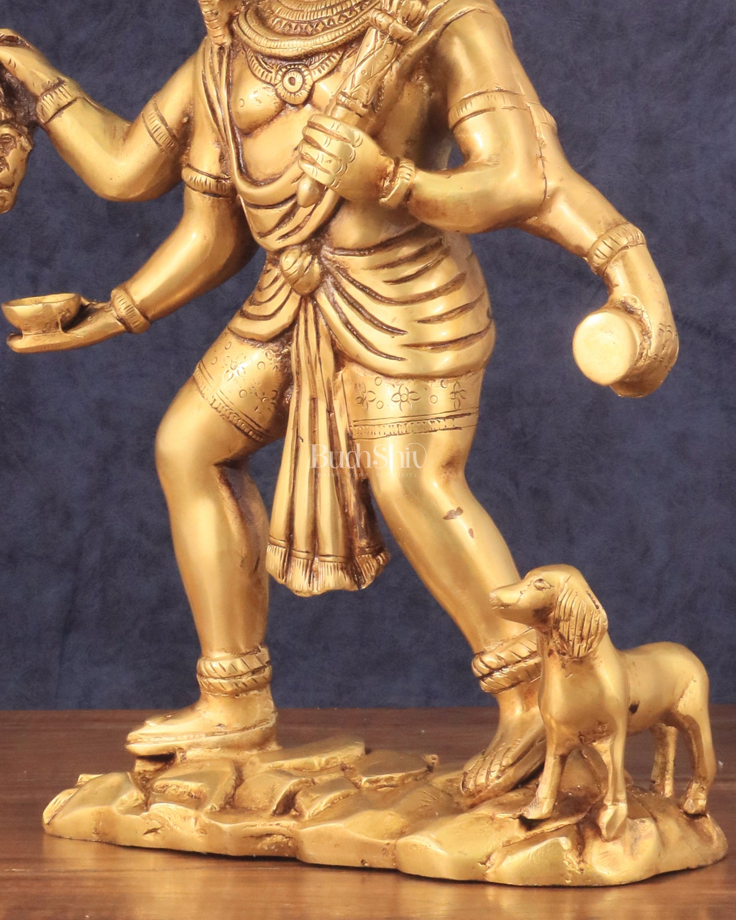 Pure Brass Large Kaal Bhairava Statue - 15" golden