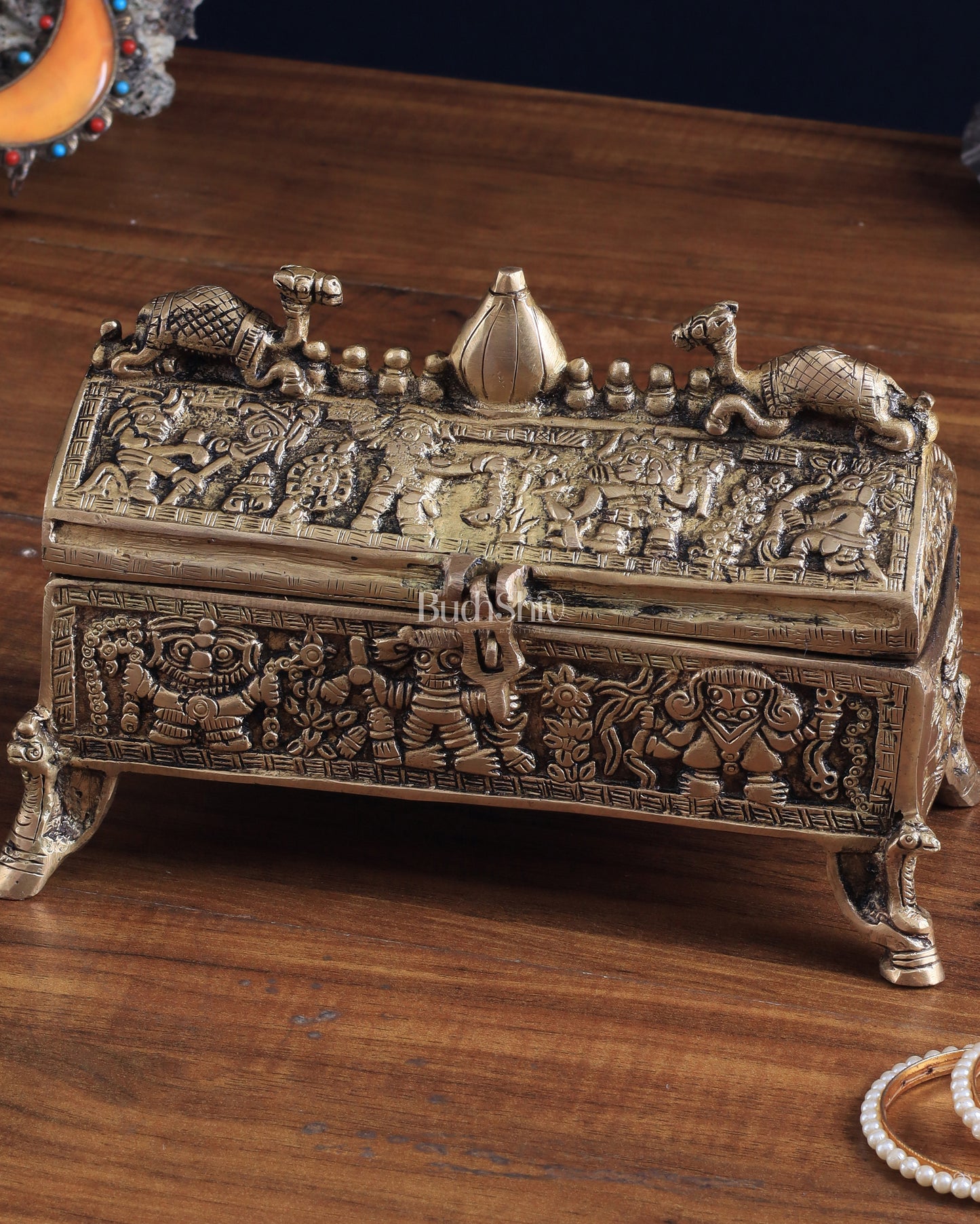 Pure Brass Multipurpose Jewelry Box – Camel Design with Intricate Carvings