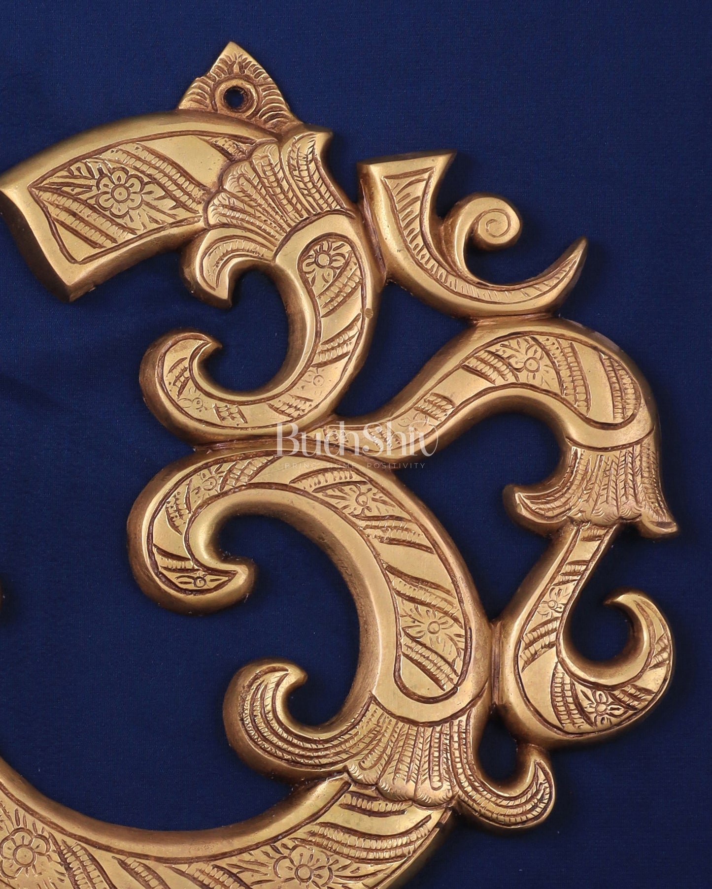 Auspicious brass Om Wall Hanging with Peacock Design - 12 Inches