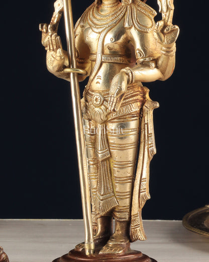 Pure Brass Murugan Swamy Statue - Unique Design 10.5"