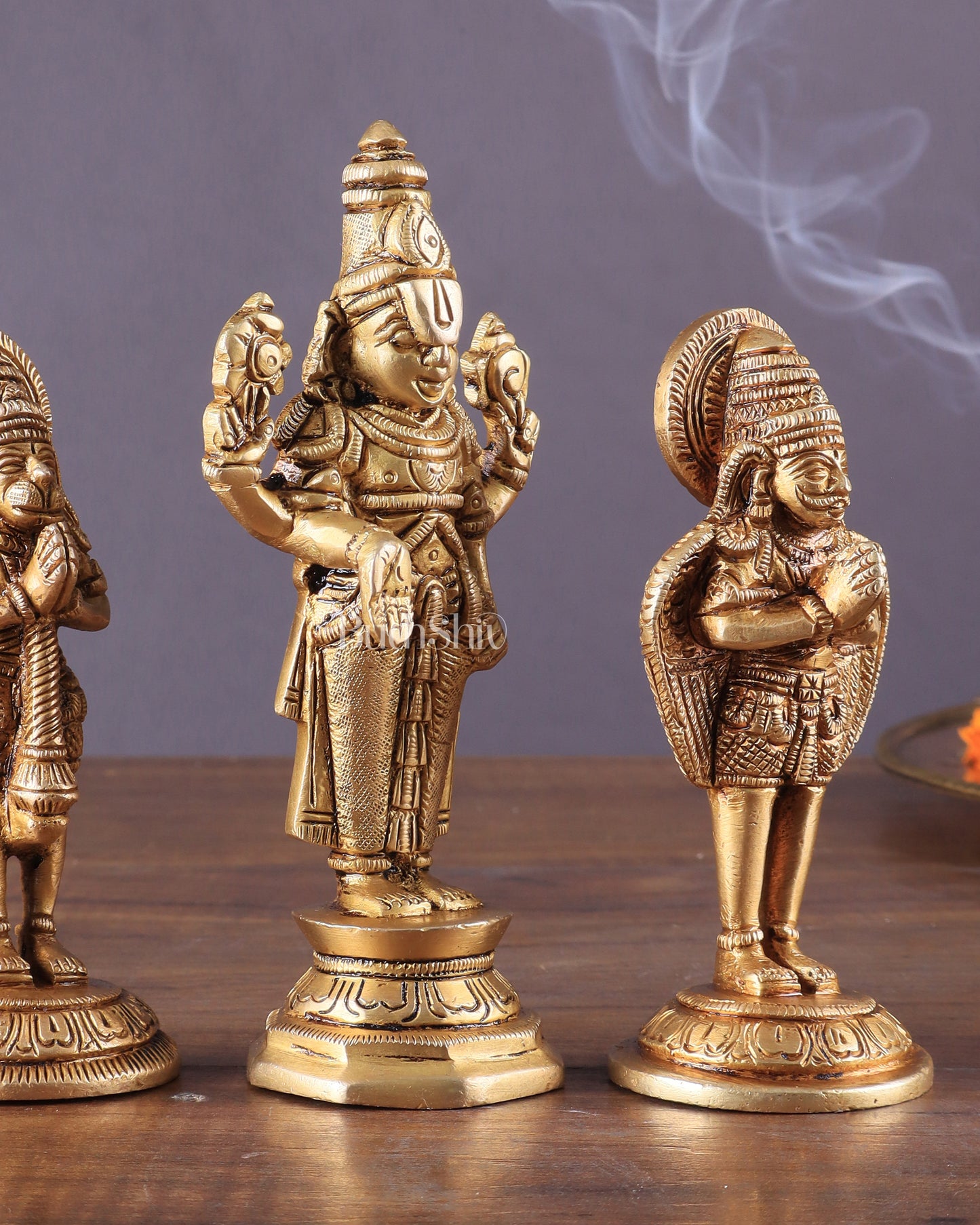 Brass Tirupati Balaji, Garuda, and Hanuman Trio – Divine Idols Set 5.5"