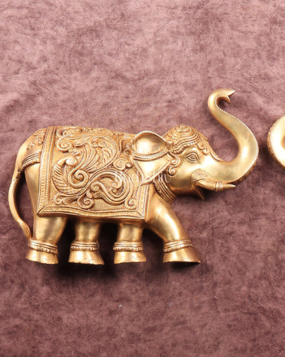 Brass Wall Hanging Elephants with Trunk Up – Pair | Elegant Home Décor 13"