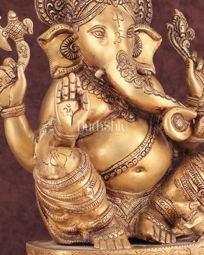 Exquisite Brass Ganesha Idol – Handcrafted 16-Inch Statue