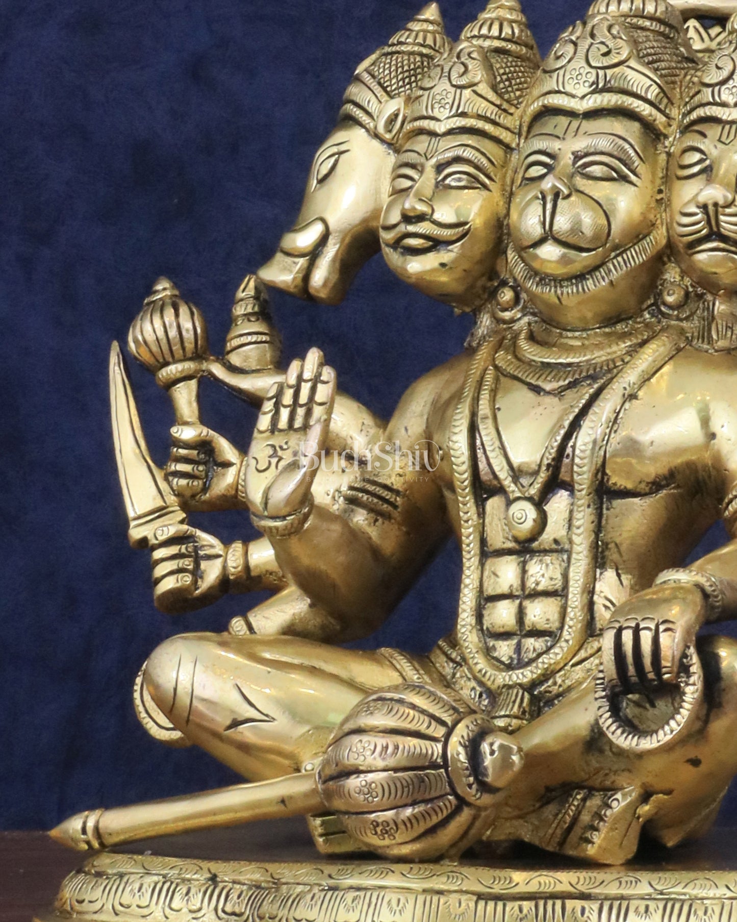 Superfine Brass Panchmukhi Hanuman with Crossed Legs 11"