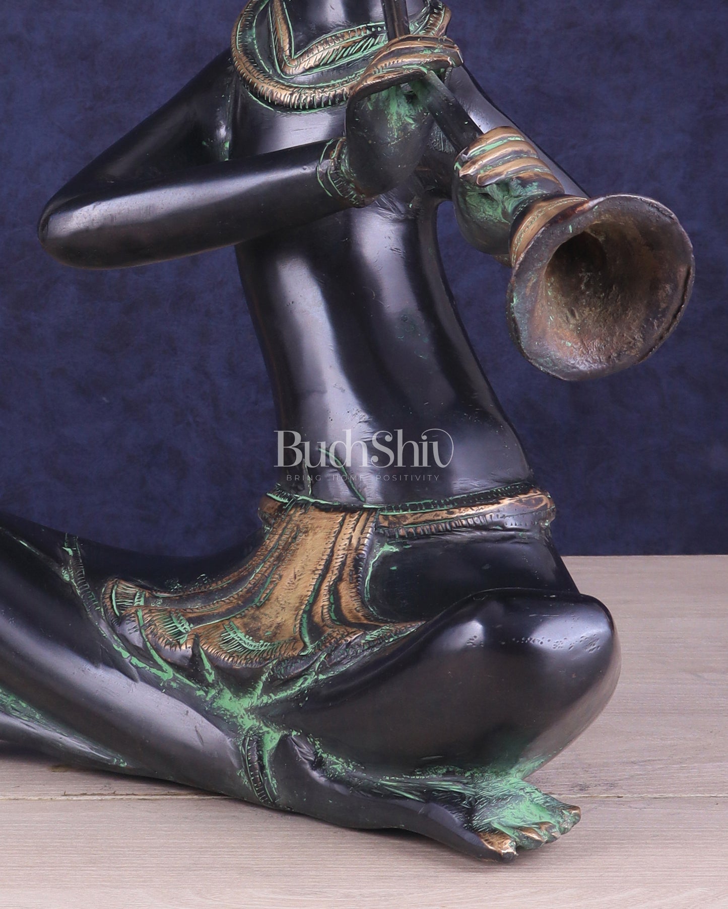 Brass Tribal Musician playing shehnai large Showpiece - Vintage Design, 13 Inches